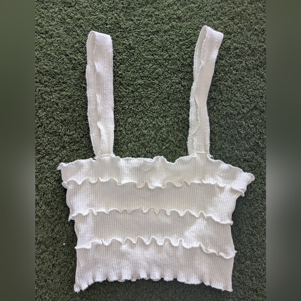 Zara Cream White Ruffled Lettuce Wedge Crop Top